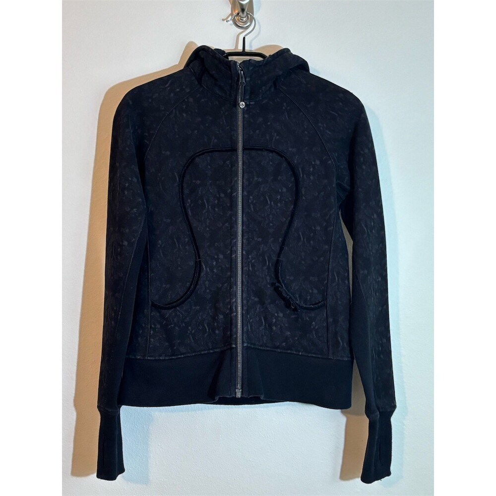 Lululemon Scuba Hoodie Womens Size 8 Black Tonal Print Full Zip Jacket